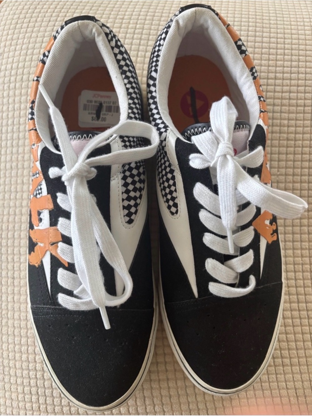 Airwalk Black Low-Top Sneakers with Orange Checkerboard Drip Detail - Picture 6 of 12